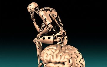robot sitting on a brain