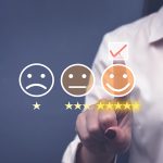 Customer Experience Concept, Best rating for Satisfaction present by Hand of Client giving a Five Star Rating