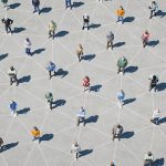 3d low-poly people at street with connections.